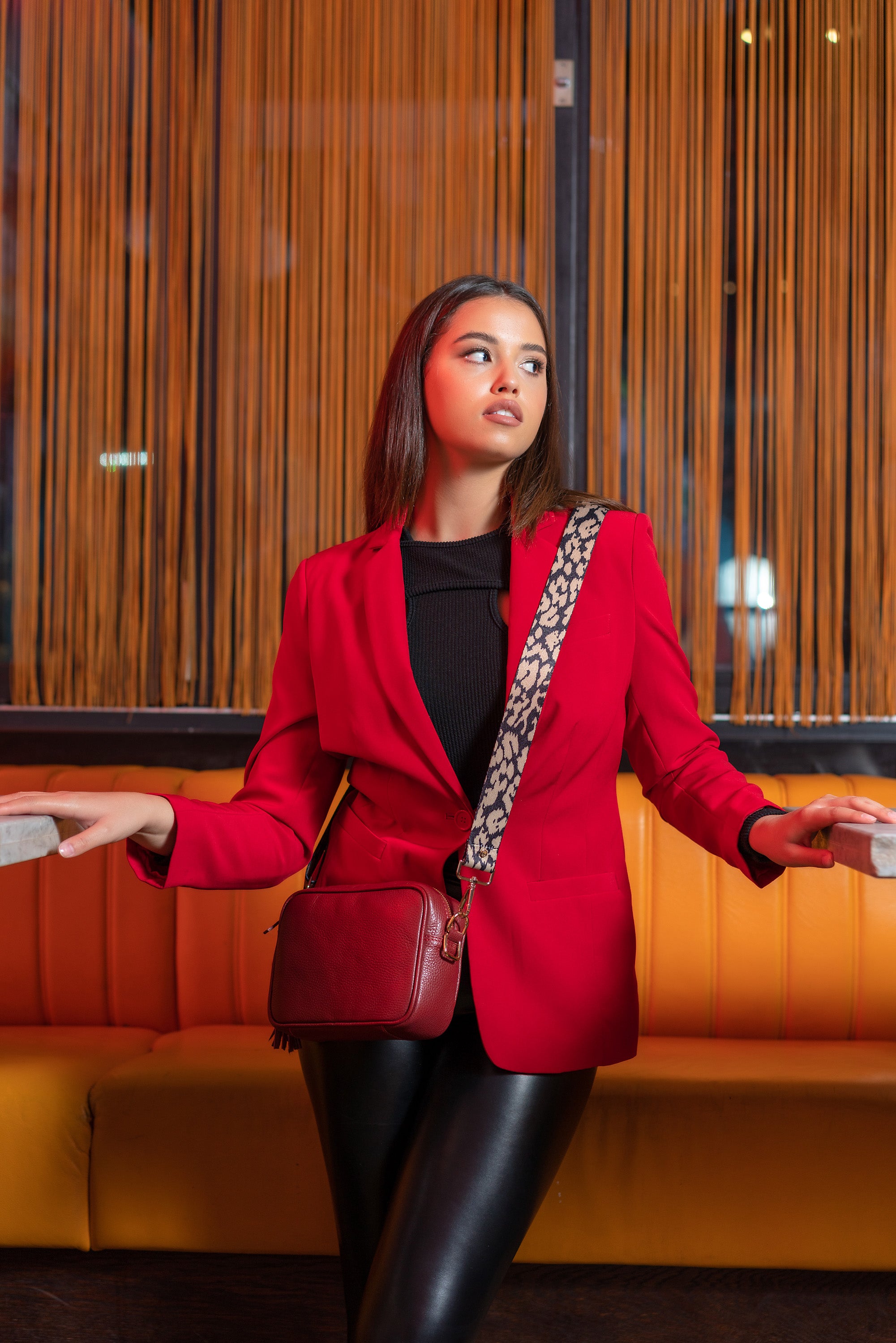 Crossbody Wine (Leopard strap Strap)