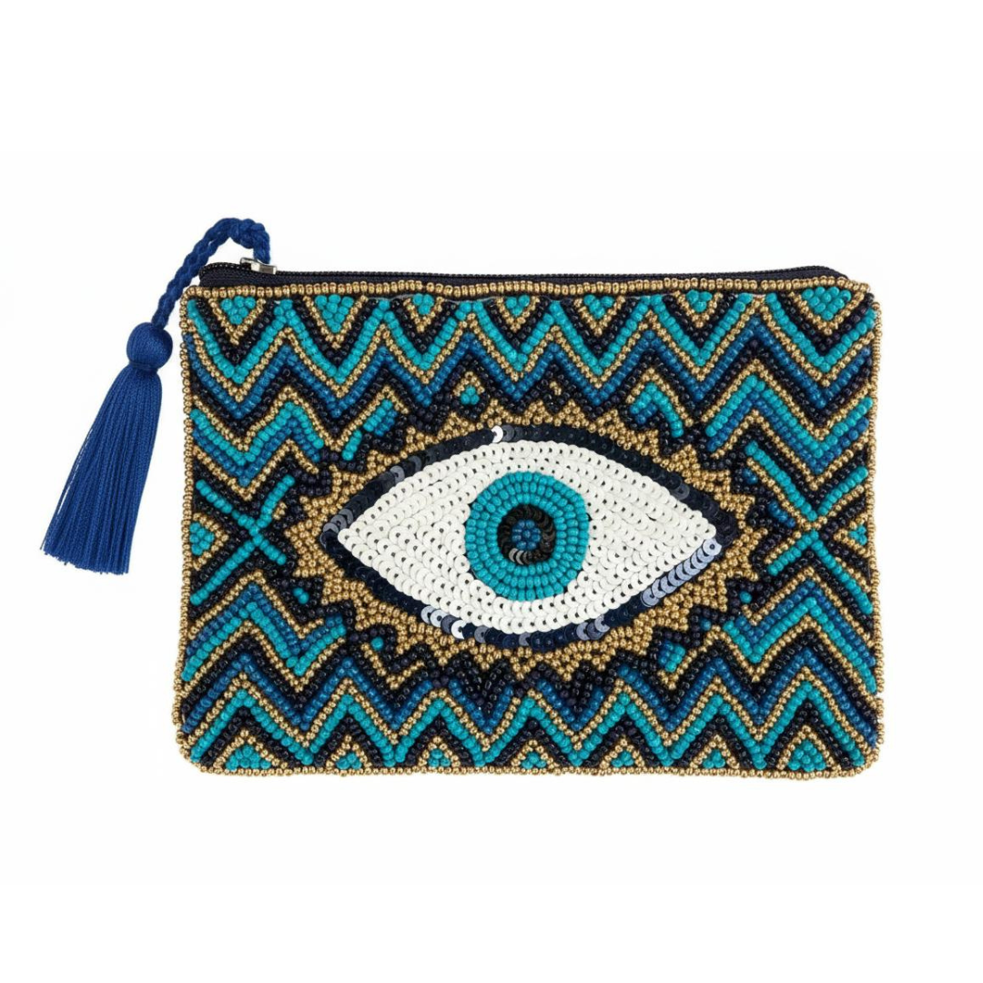 Serendipity Beaded Pouch - Blue Evil Eye