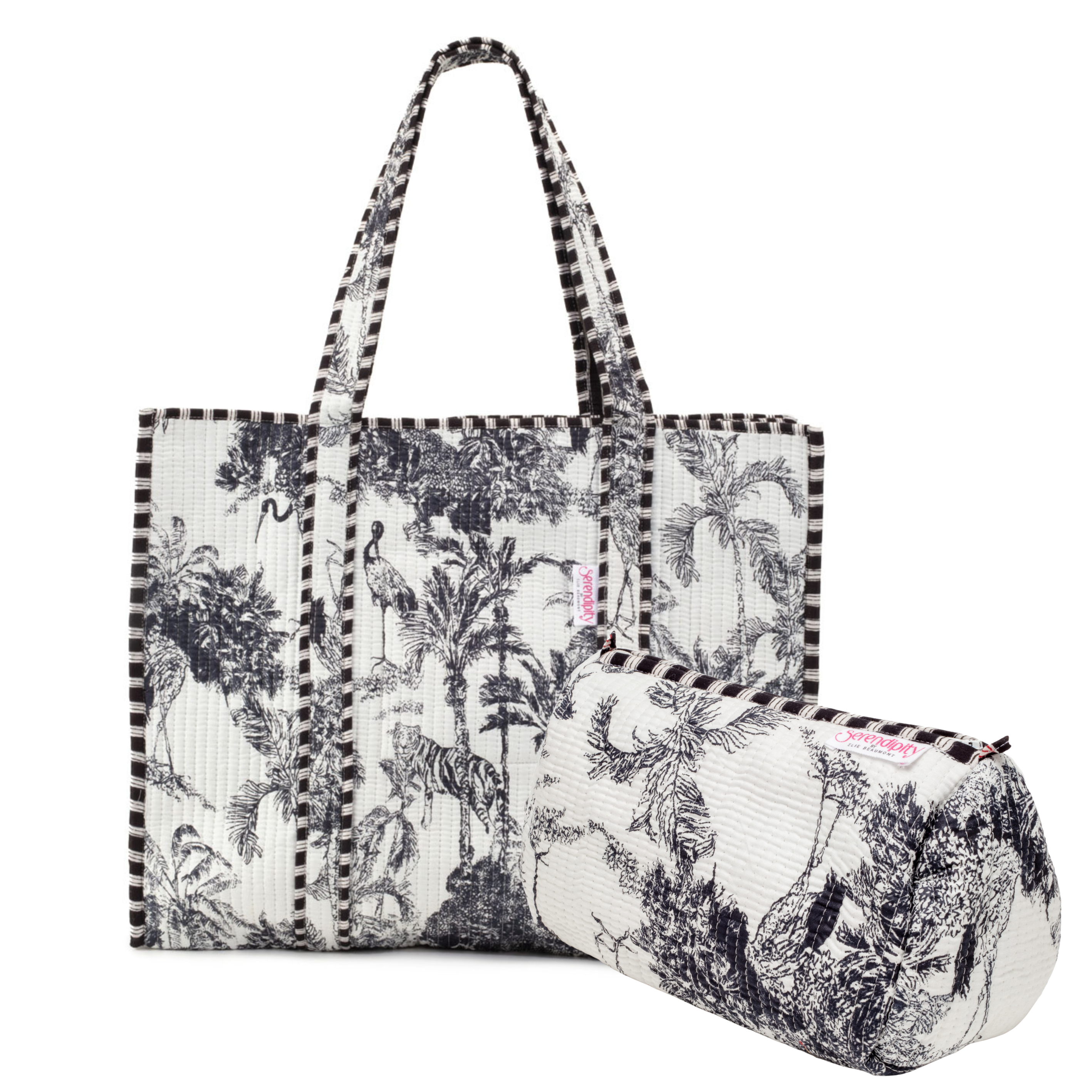 Serendipity Cotton Tote & Cosmetic Bag Set - Black & White Crane