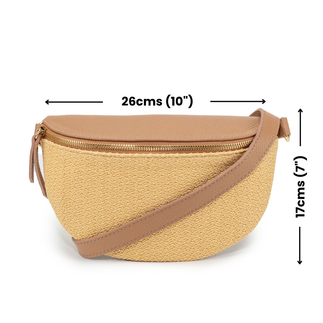 Raffia Sling Bag Camel