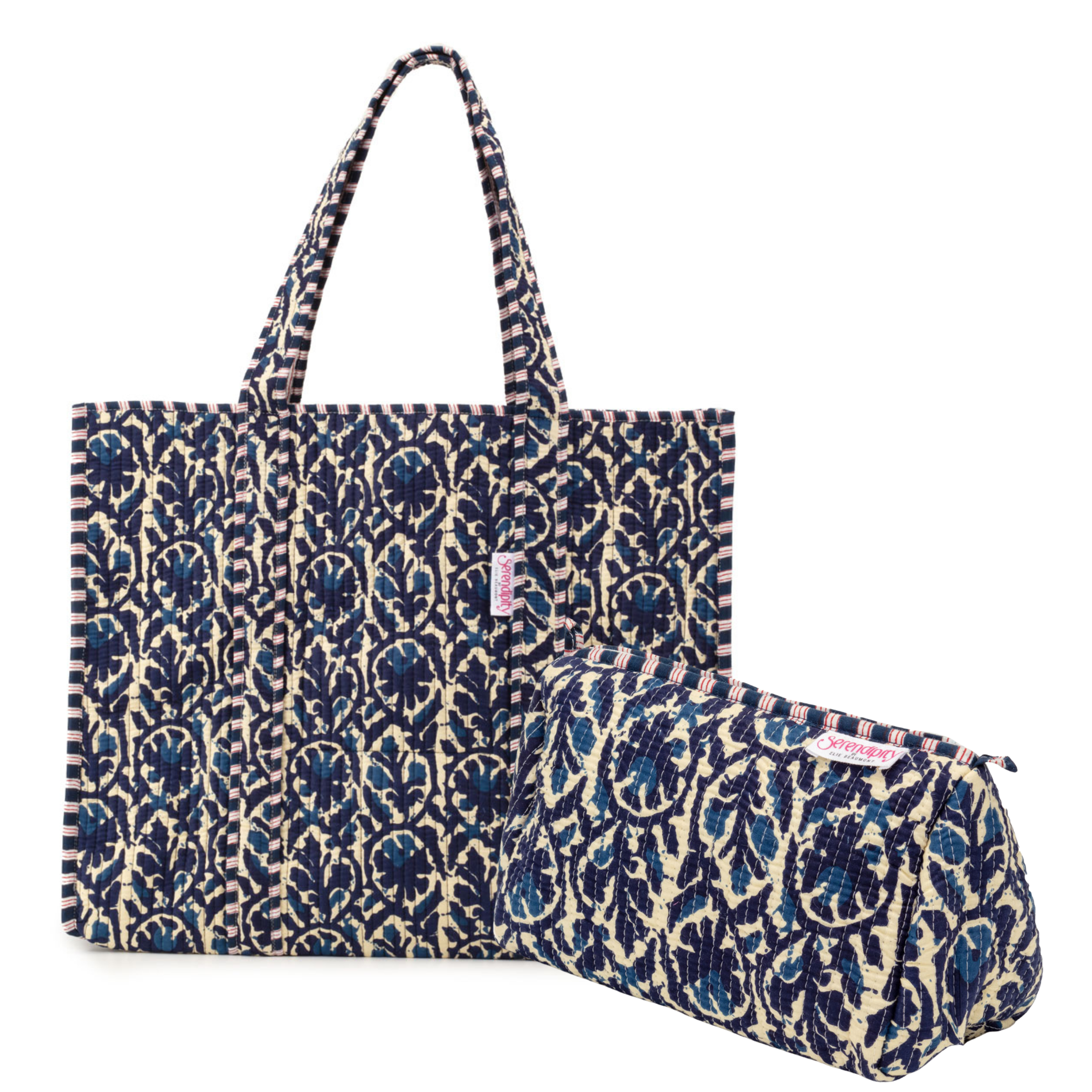 Serendipity Cotton Tote & Cosmetic Bag Set - Indigi Ikat