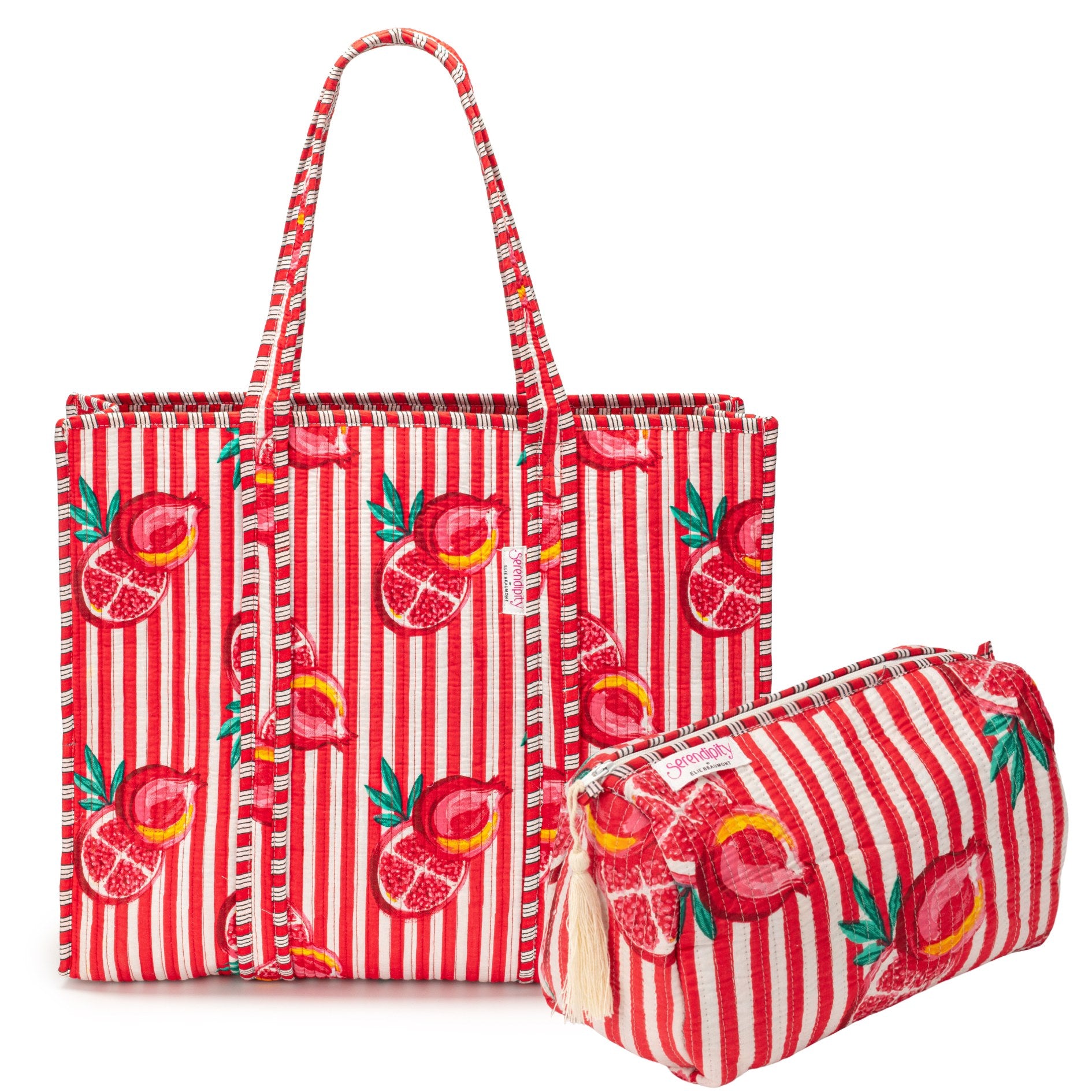 Serendipity Cotton Tote & Cosmetic Bag Set - Pink Pomegranate