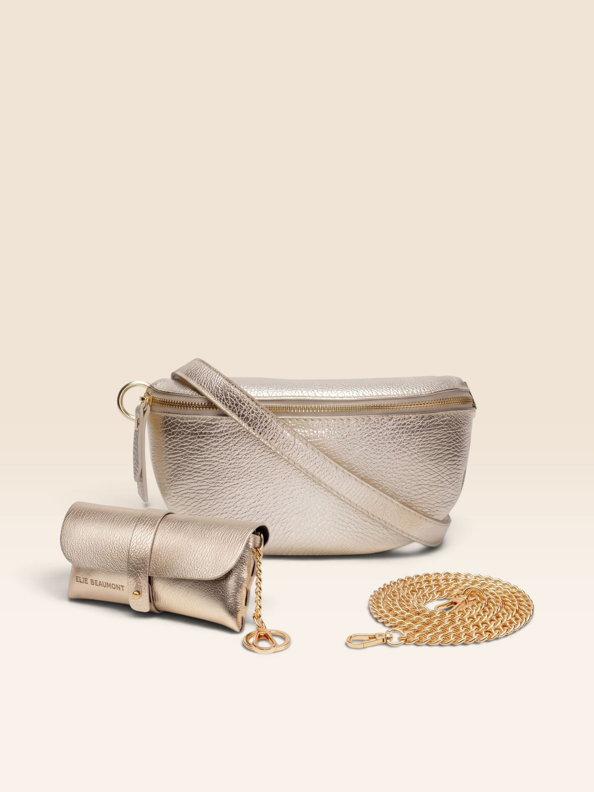 Sling Bag Gold Combo-Bag, Chain & Glasses case