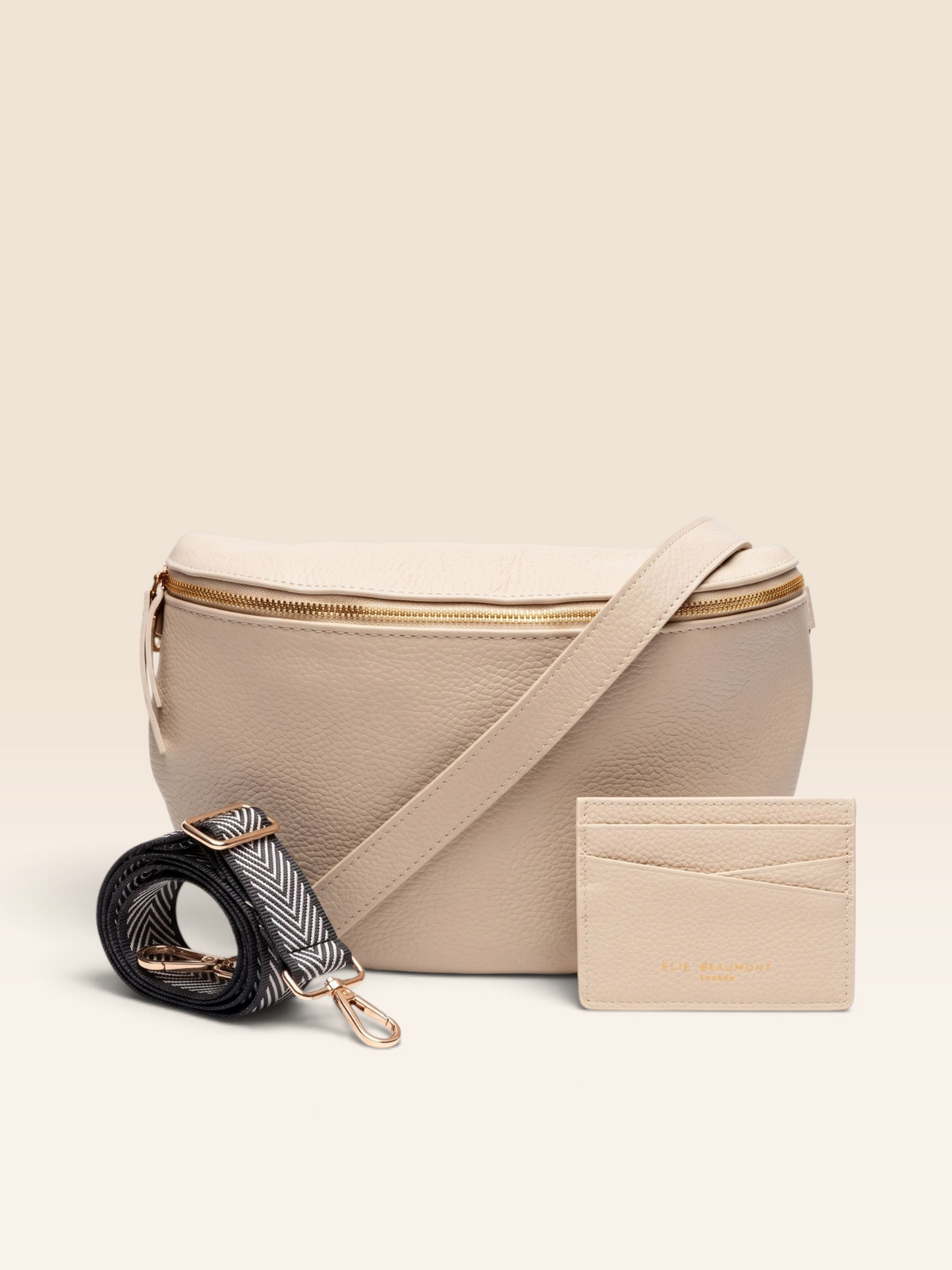 Sling Bag Stone Combo-Bag, Card holder & Silver Chevron strap