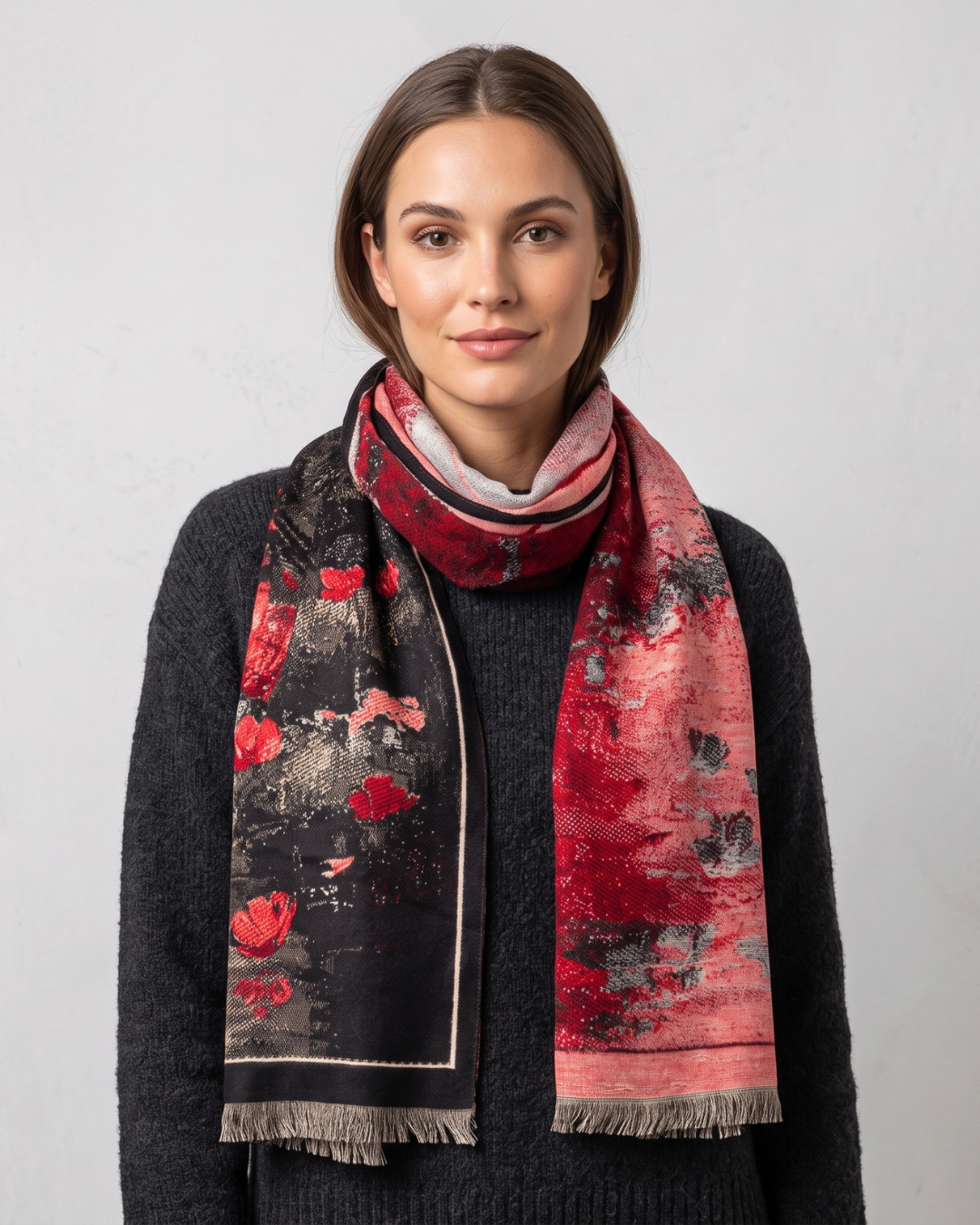 Winter Scarf - Black & Red Impressions