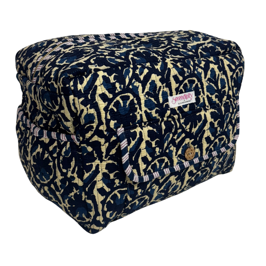 Serendipity Cotton Ultimate Cosmetic Bag - Indigo Ikat