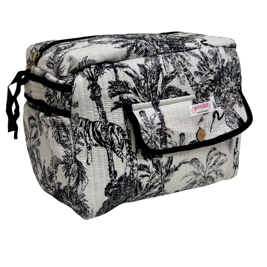 Serendipity Cotton Ultimate Cosmetic Bag - Black & White Crane