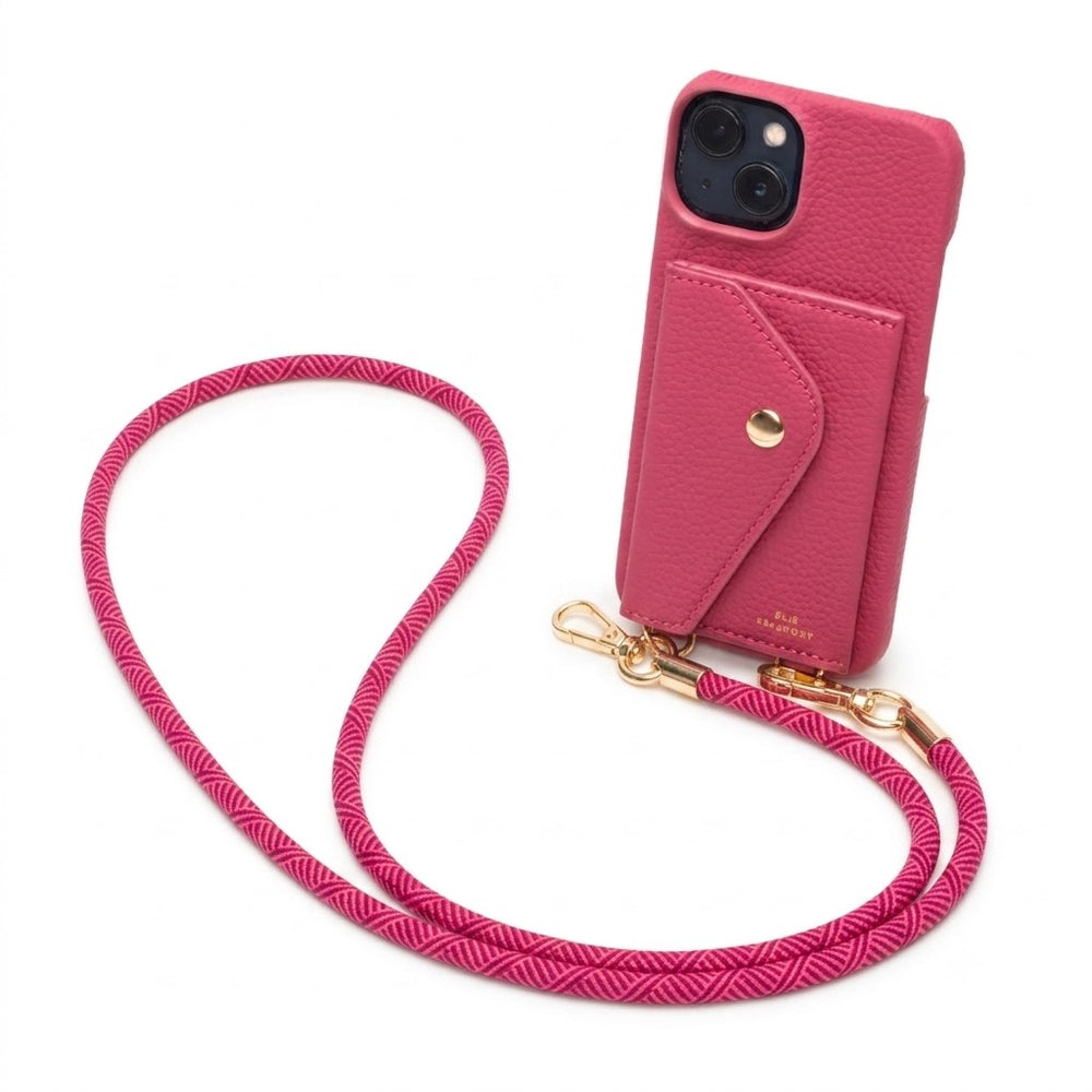 Genuine Leather iPhone Case - Azalea - Fuchsia Inca Lanyard