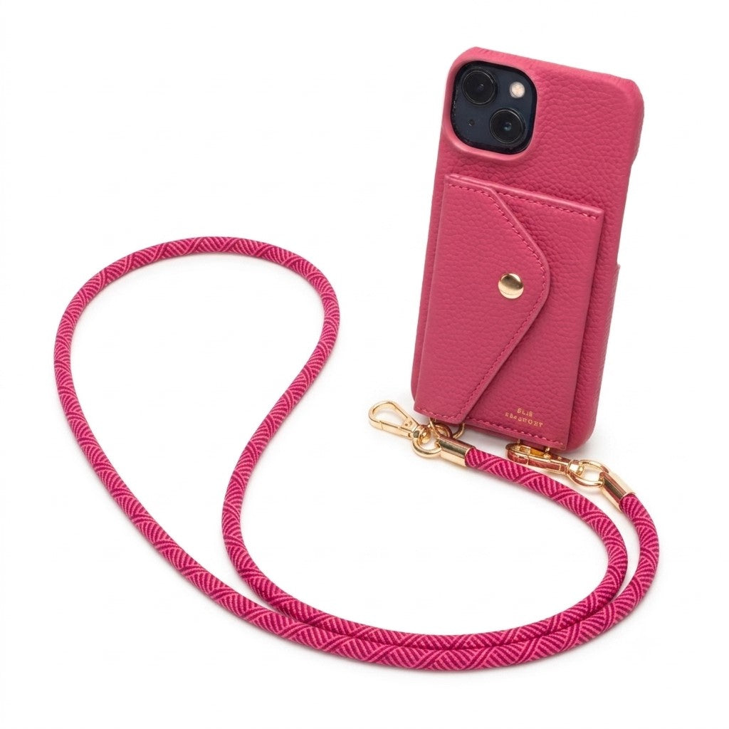 Genuine Leather iPhone Case - Azalea - Fuchsia Inca Lanyard