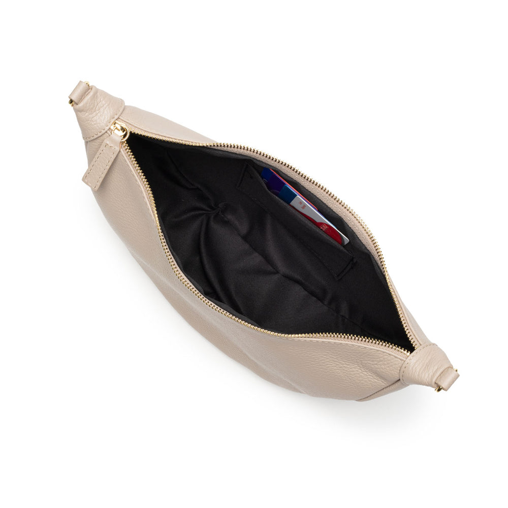 Birds Eye Image of an open Biscuit Beige Leather Hobo bag for Women by Elie Beaumont