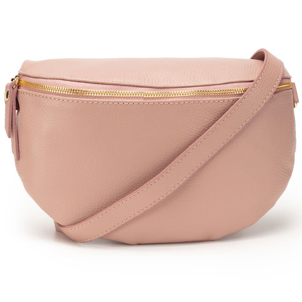 Image of a Blush Pink Leather Large Sized Slingbag with matching strap for Women by Elie Beaumont