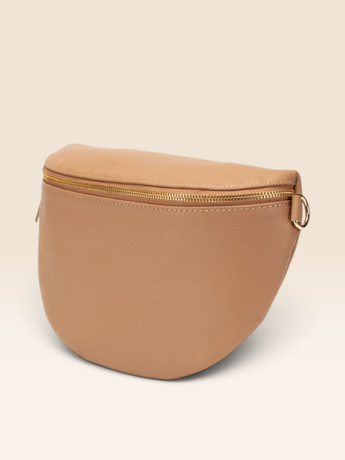 Side View Image of a Camel Brown Leather Large Sized Slingbag for Women by Elie Beaumont