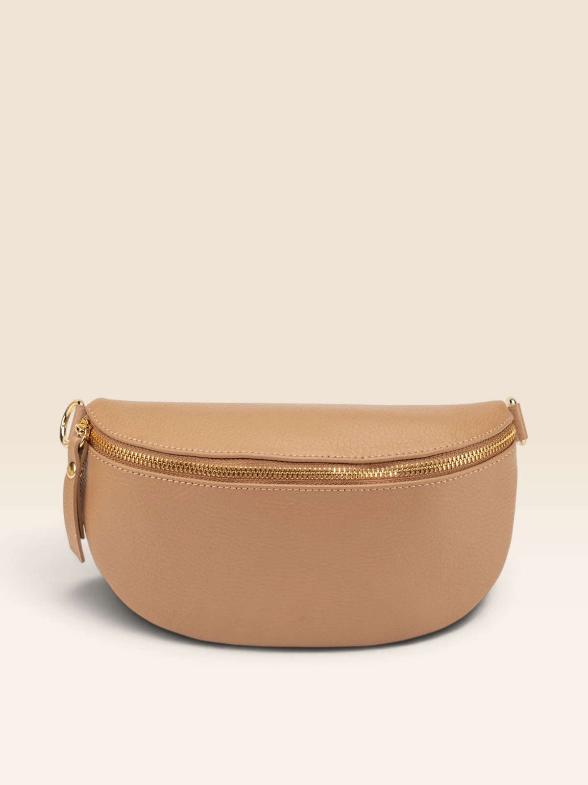 Image of a Camel Brown Leather Regular Sized Slingbag with matching strap for Women by Elie Beaumont