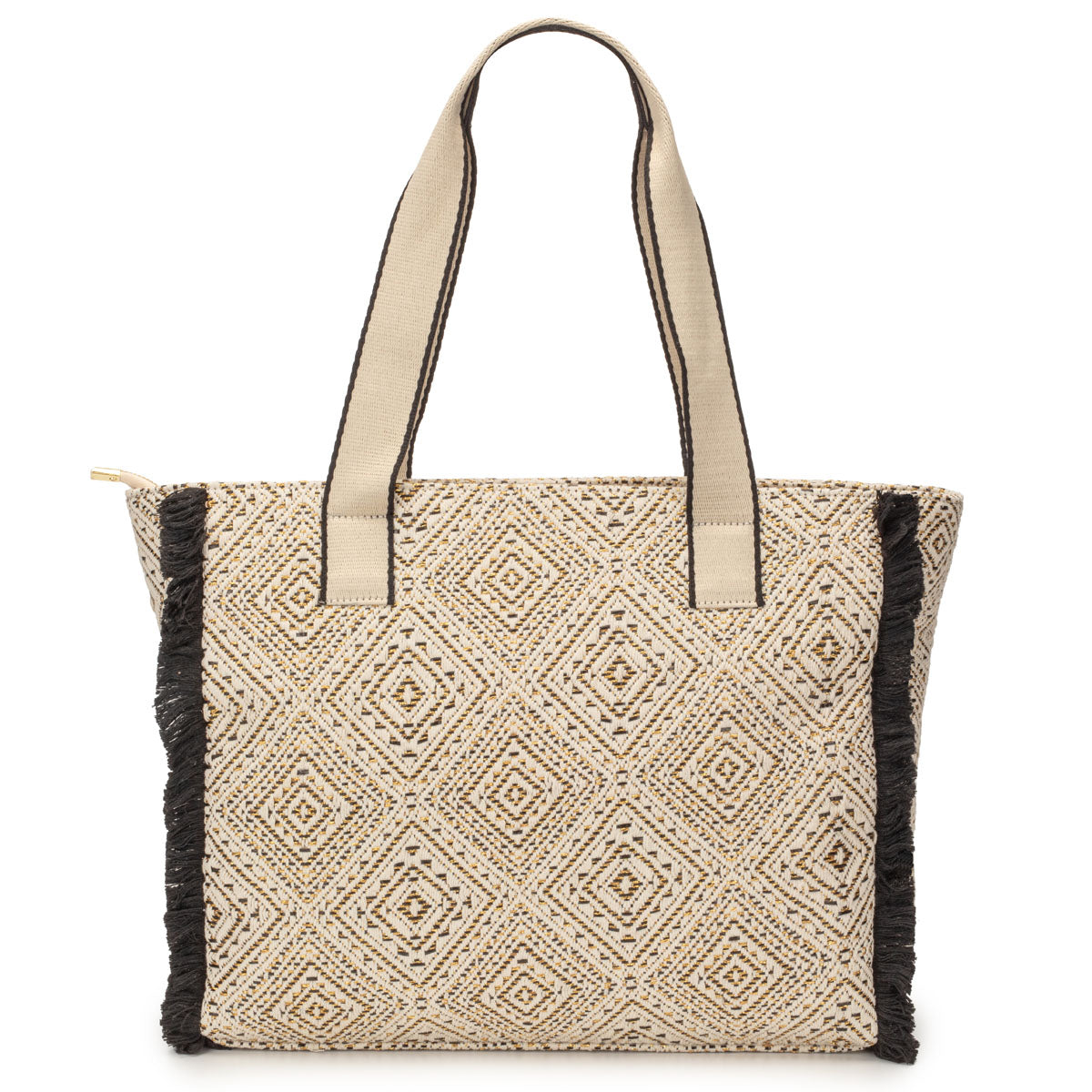 Summer Tote - Fringe Black Diamond Jacquard weave