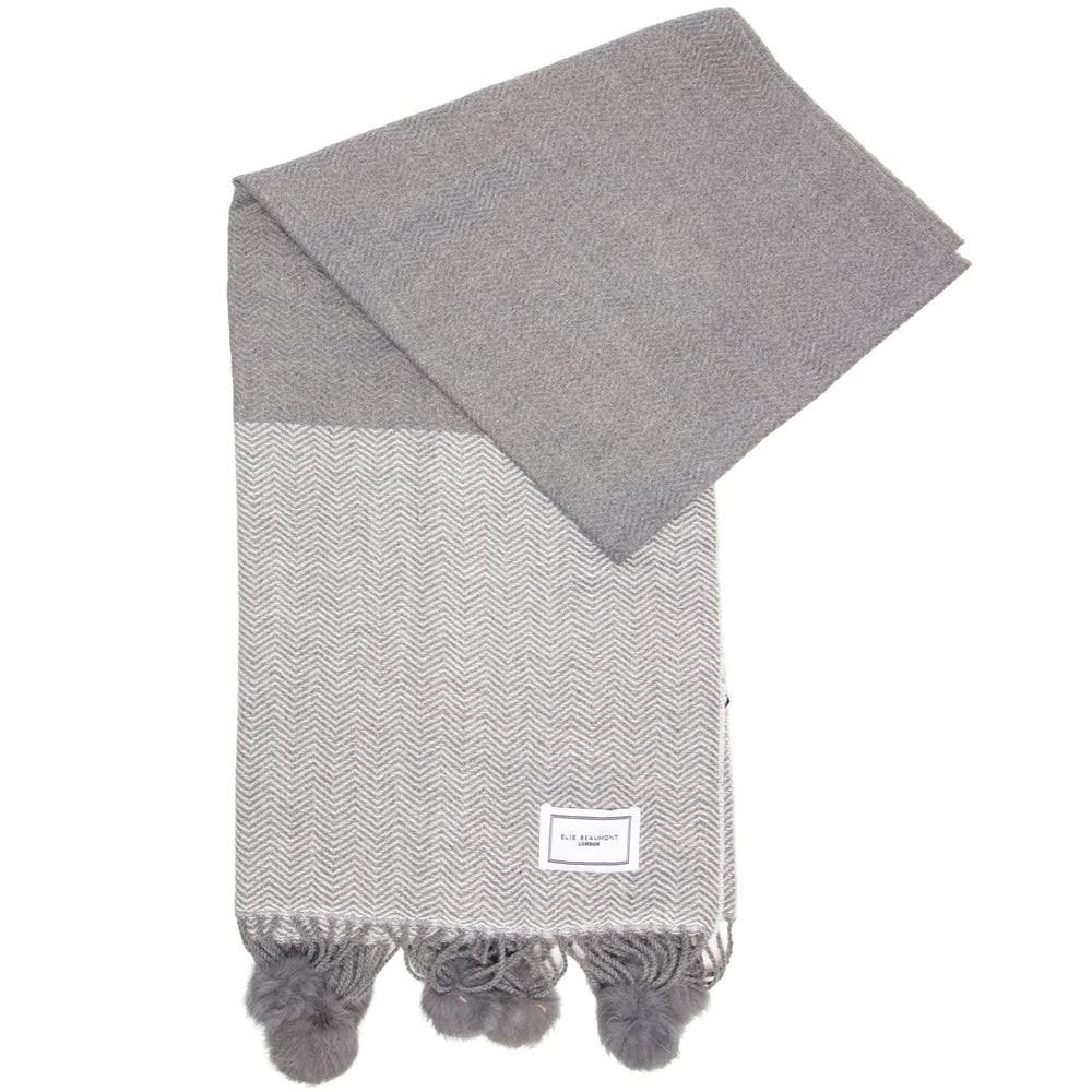 Winter Scarf - Grey Chevron Pompoms