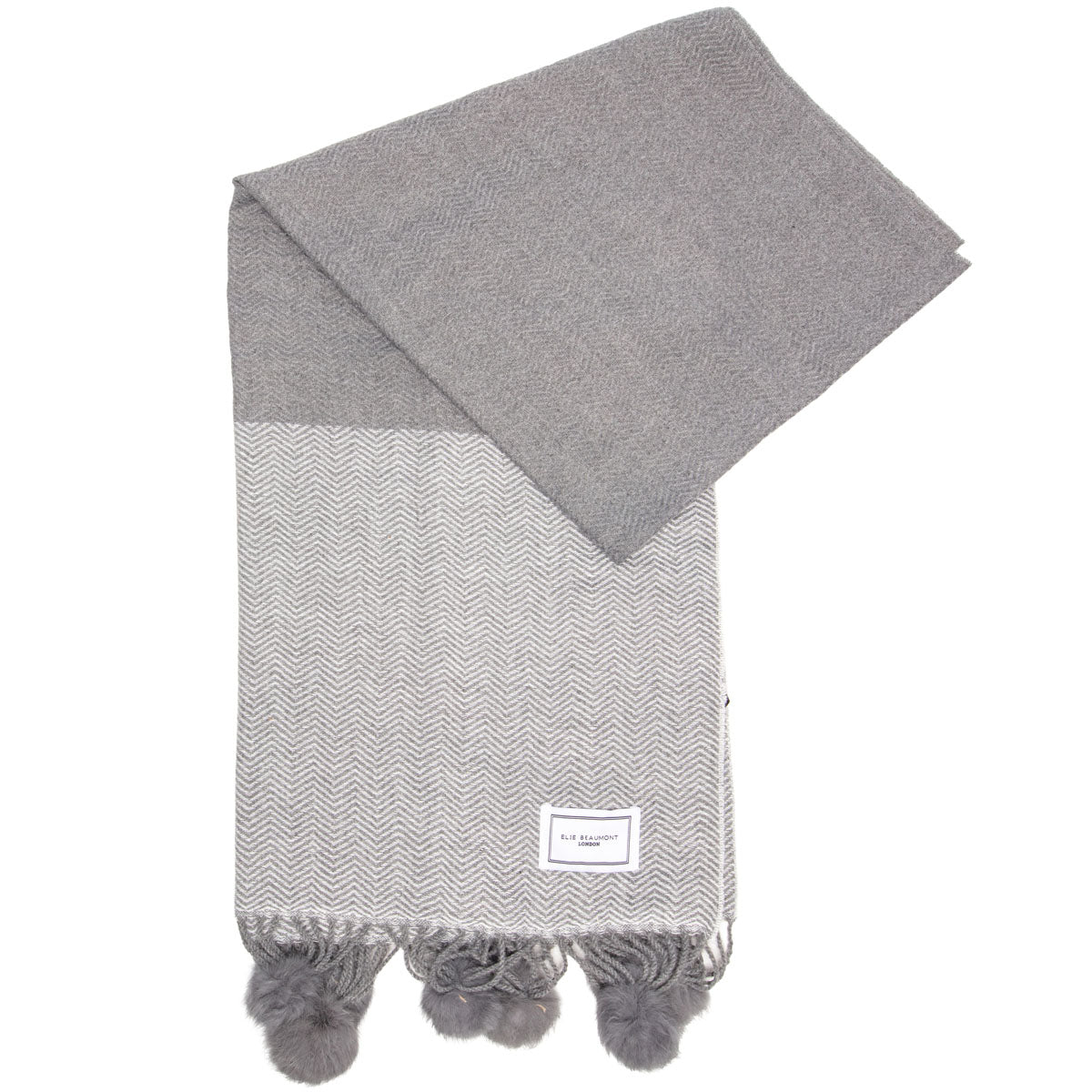 Winter Scarf - Grey Chevron Pompoms