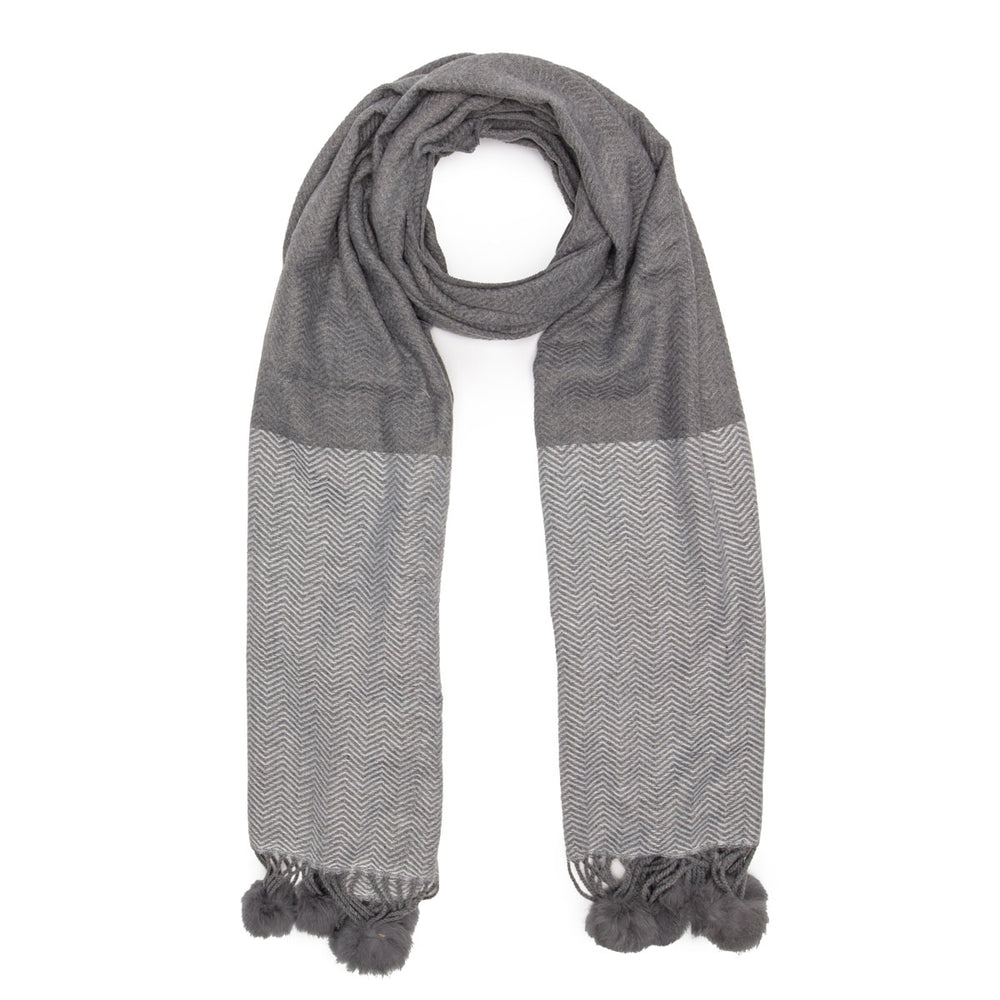 Winter Scarf - Grey Chevron Pompoms