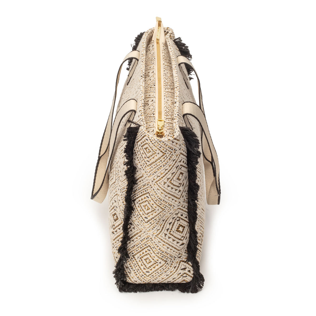 Summer Tote - Fringe Black Diamond Jacquard weave