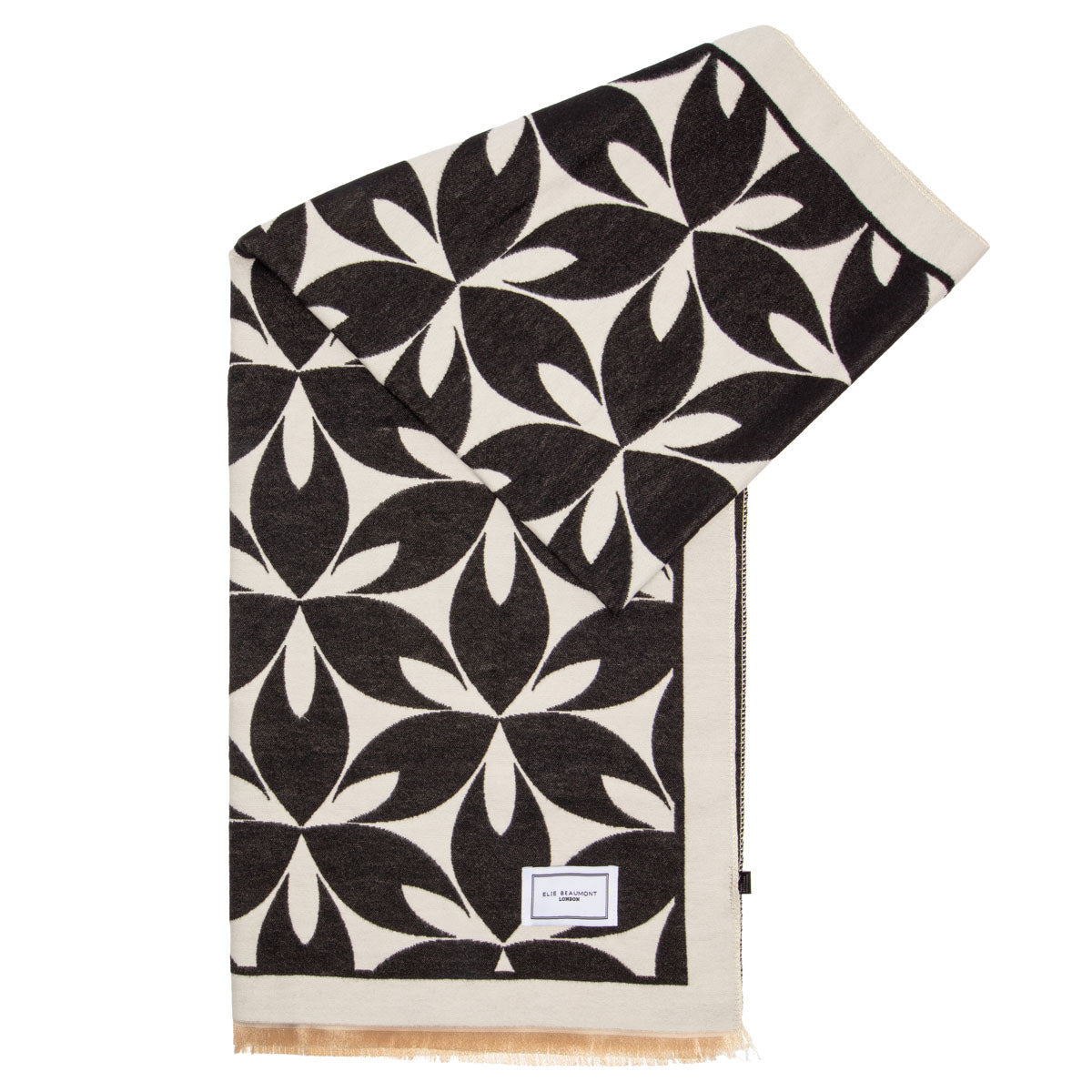 Winter Scarf - Black Ivory Abstract Petals