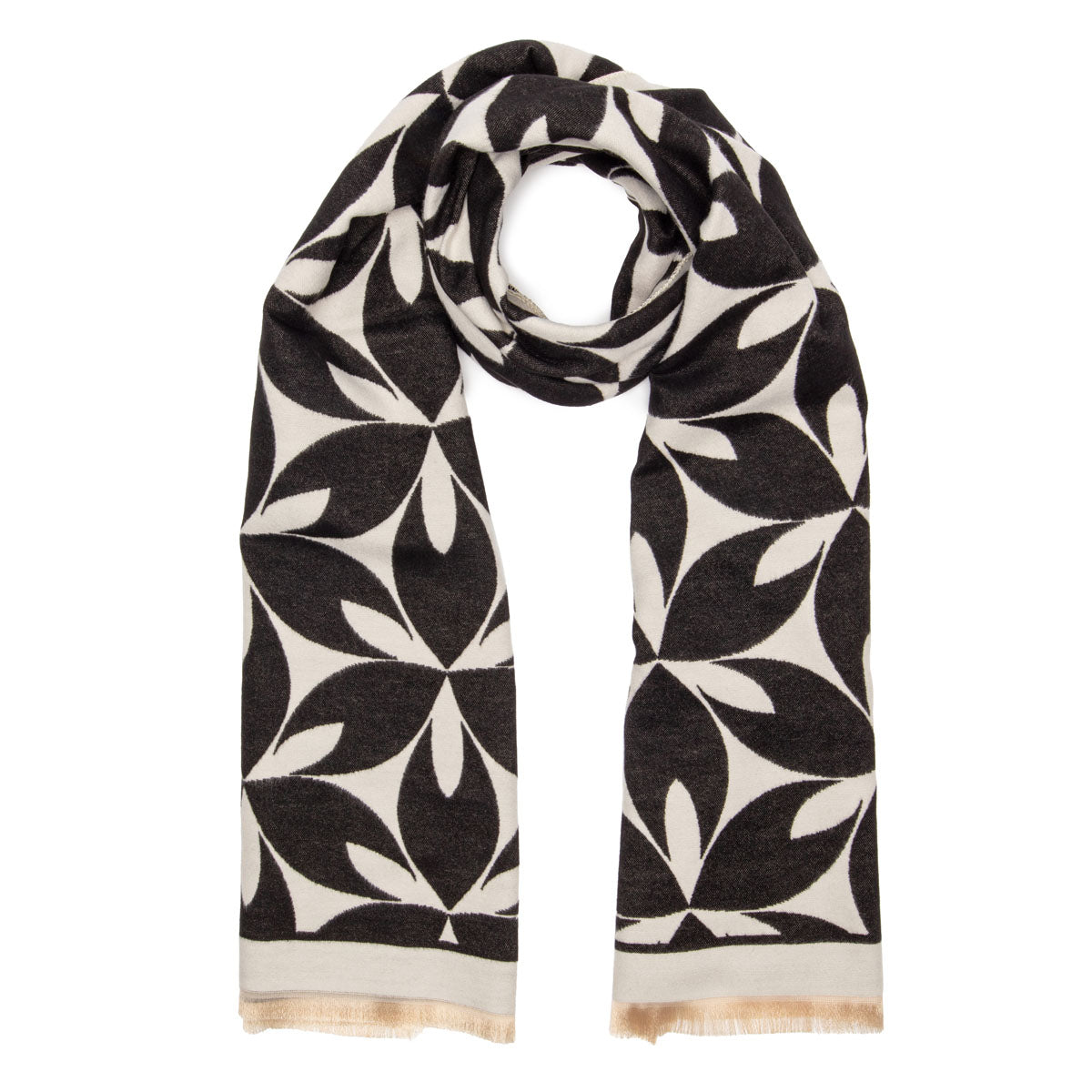 Winter Scarf - Black Ivory Abstract Petals