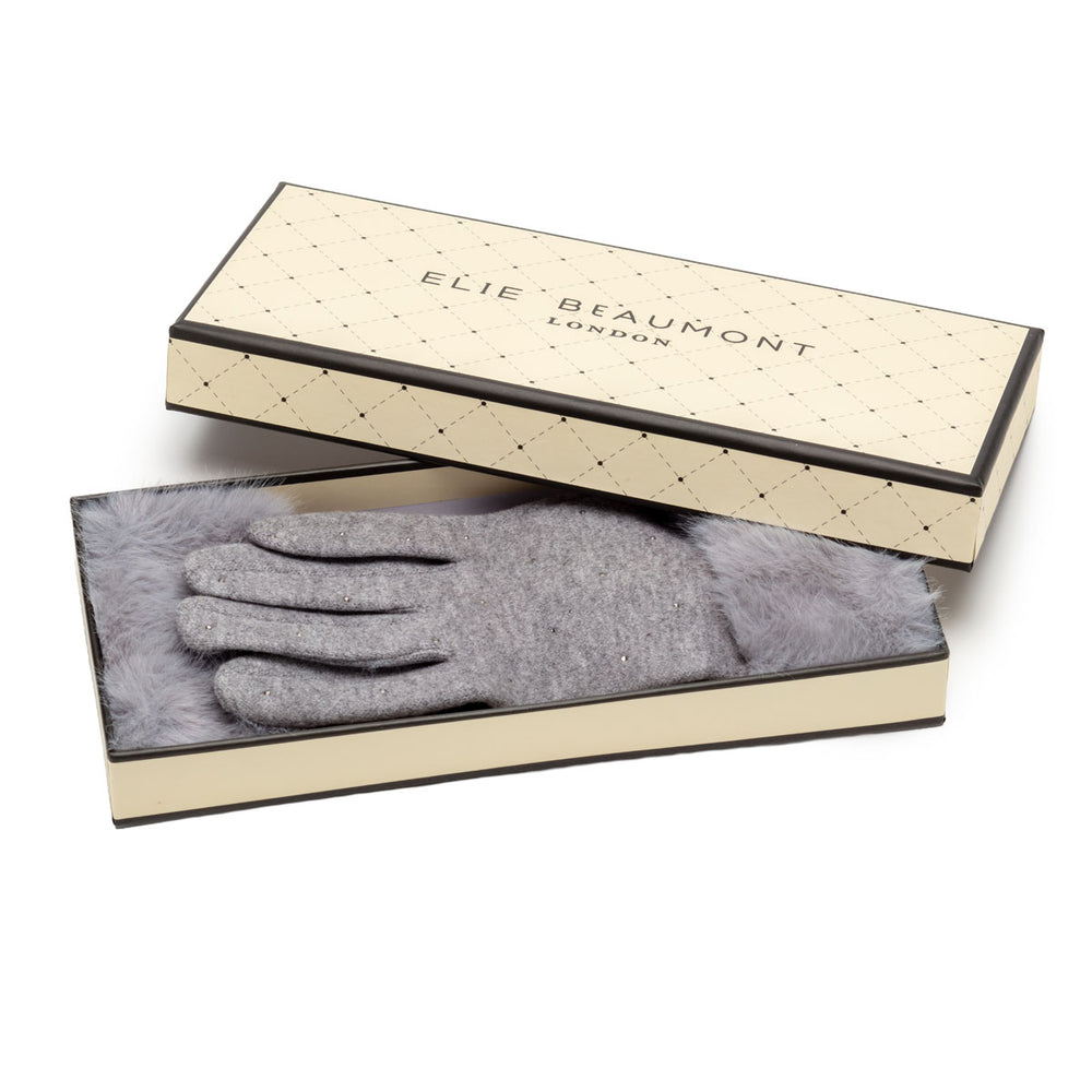 Gloves Fur Cuff Dia - Grey