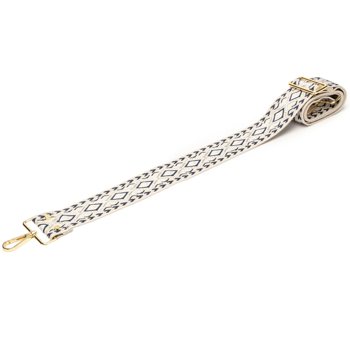 Crossbody strap -Cream Navy Woven Diamond