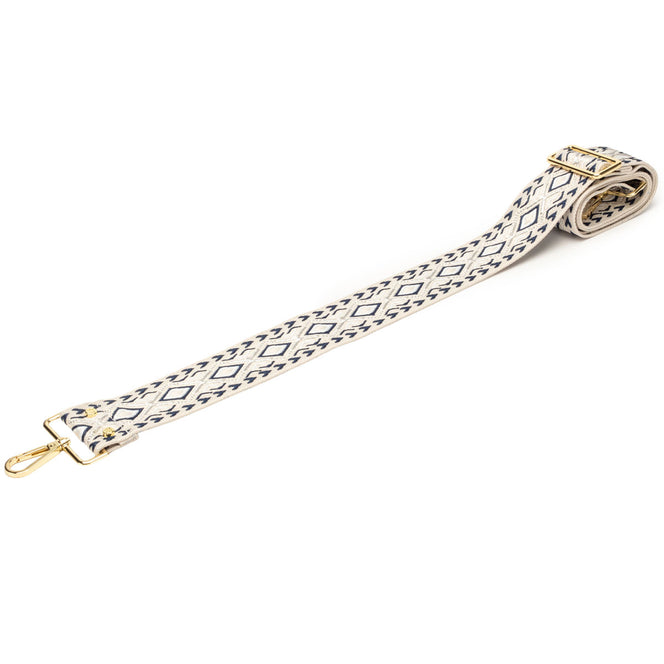 Crossbody strap -Cream Navy Woven Diamond
