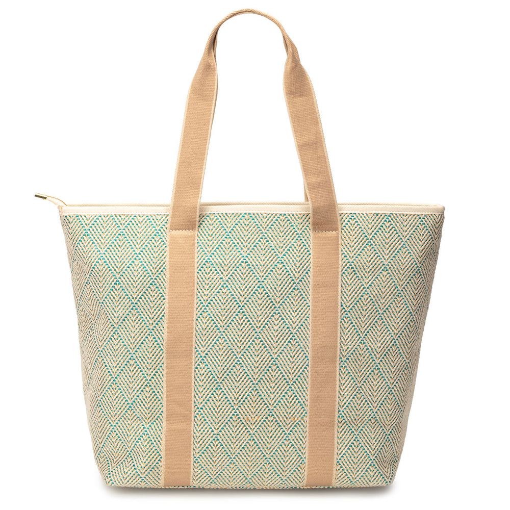 Summer Tote - Aqua Geometric basket weave