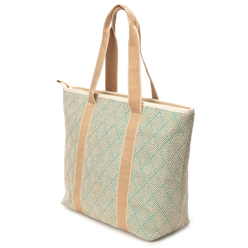 Summer Tote - Aqua Geometric basket weave