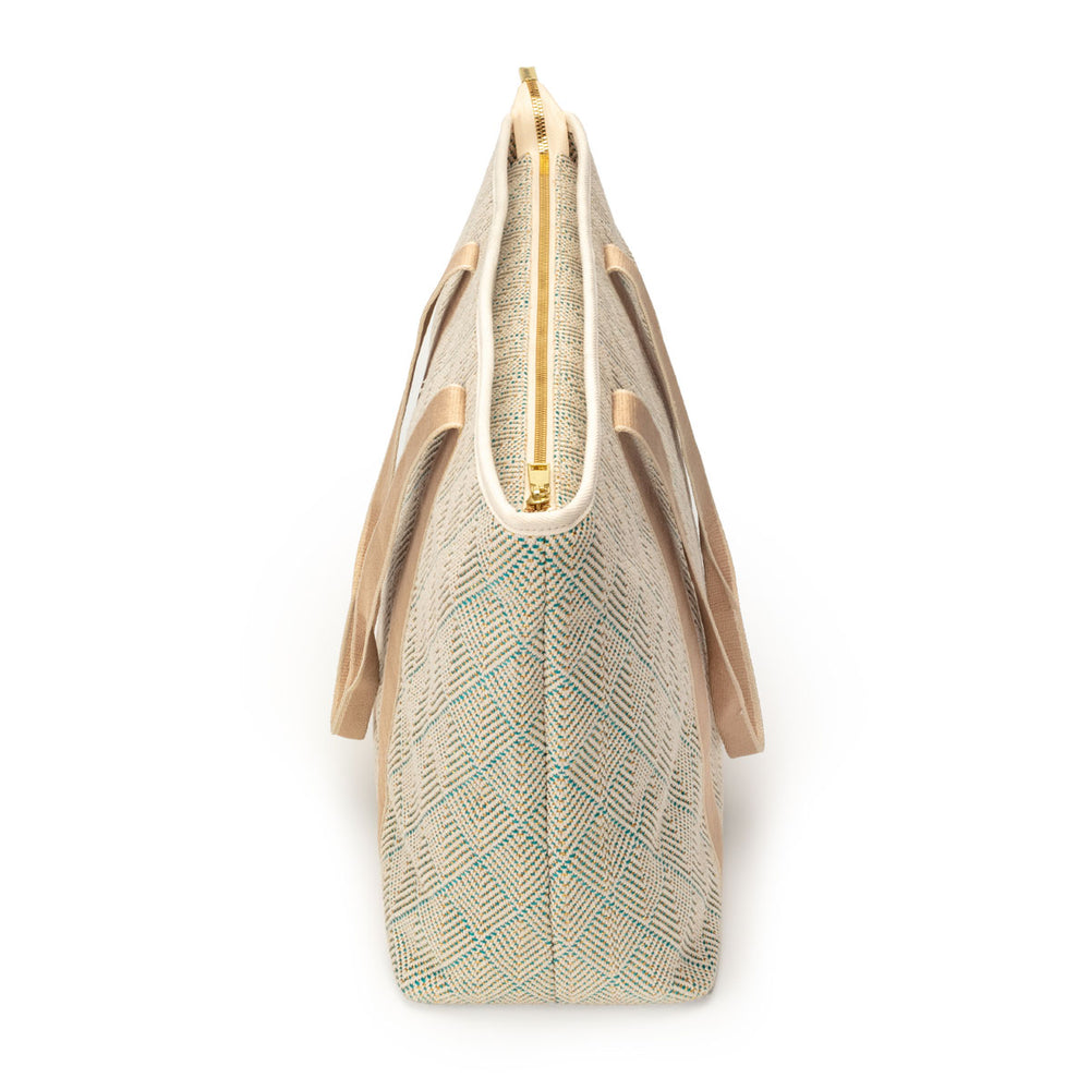 Summer Tote - Aqua Geometric basket weave