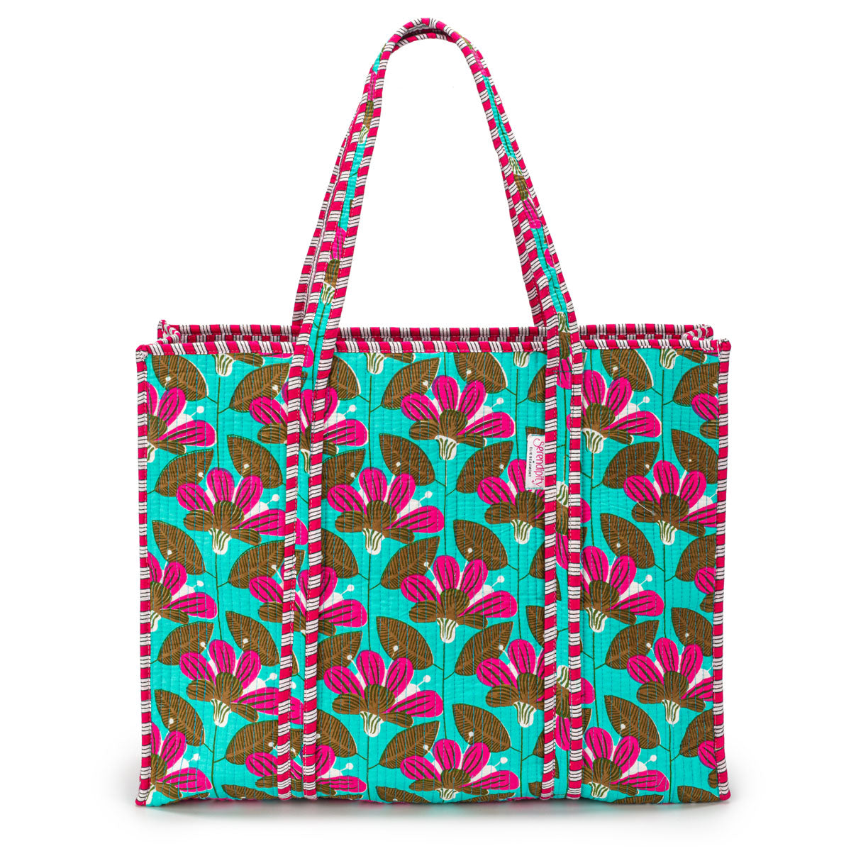 Serendipity Cotton Quilted Tote - Turquoise Blossom