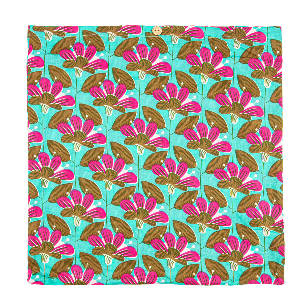 Serendipity Cotton Quilted Tote - Turquoise Blossom