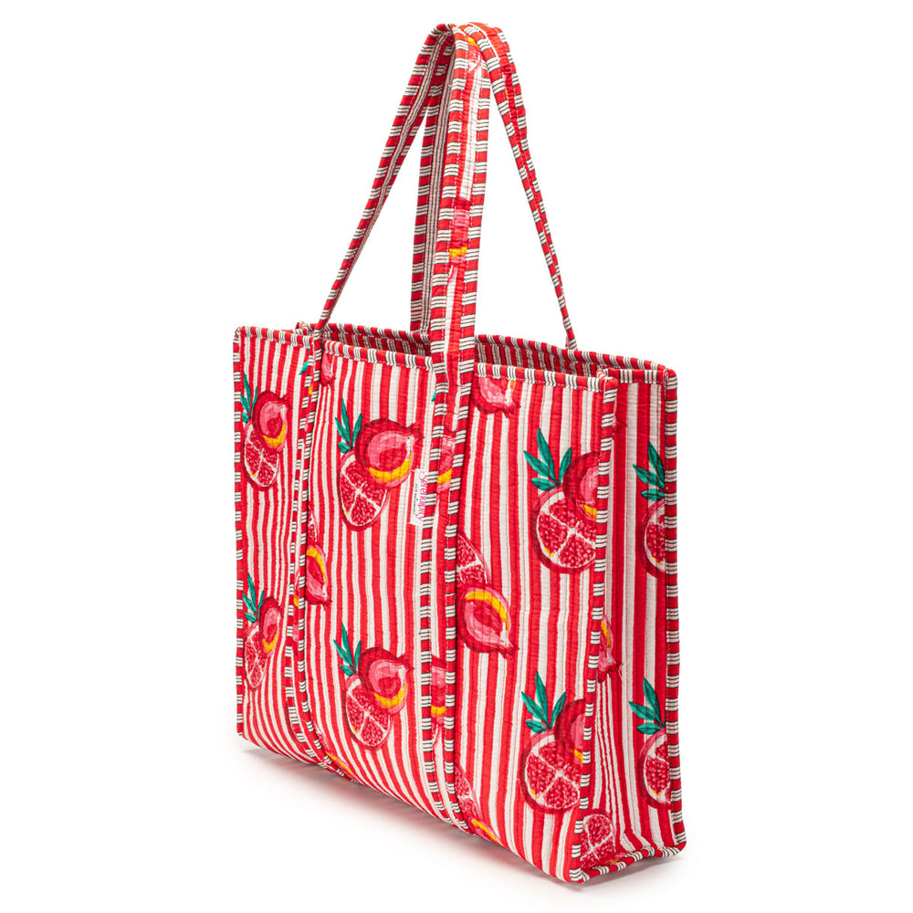 Serendipity Cotton Quilted Tote - Pink Pomegranate