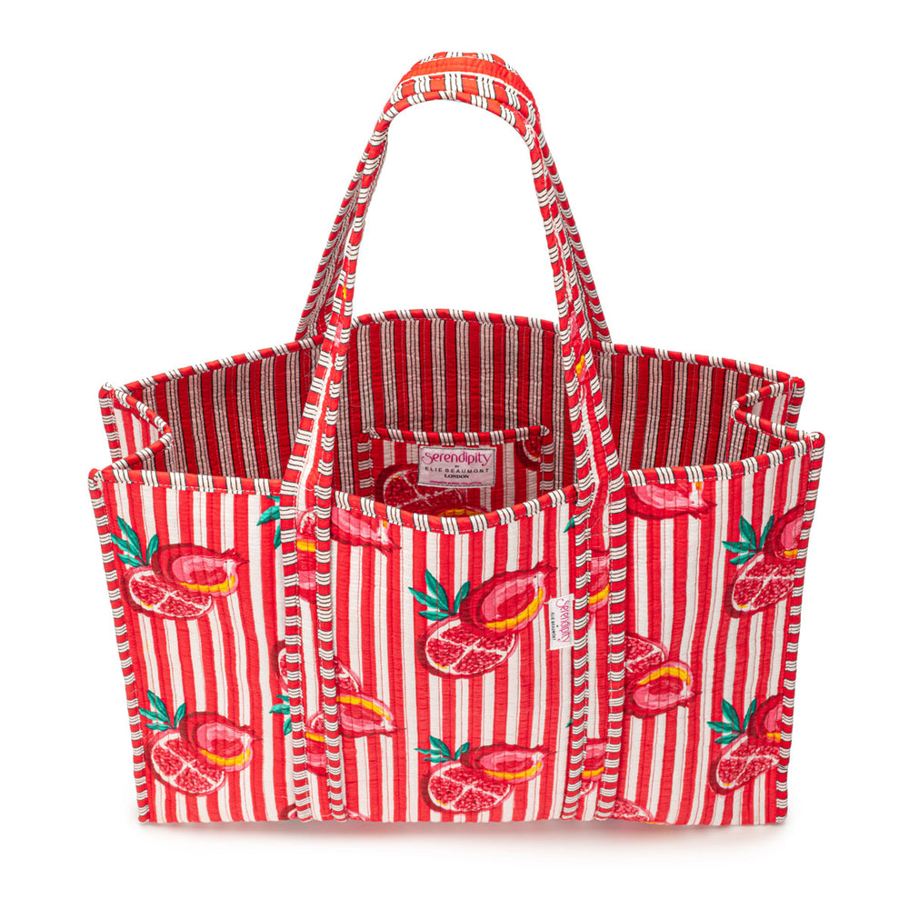 Serendipity Cotton Quilted Tote - Pink Pomegranate
