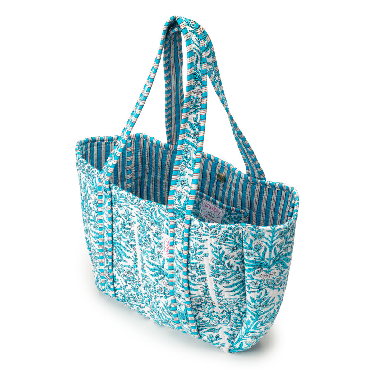 Serendipity Cotton Shoulder Tote - Aqua Baroque