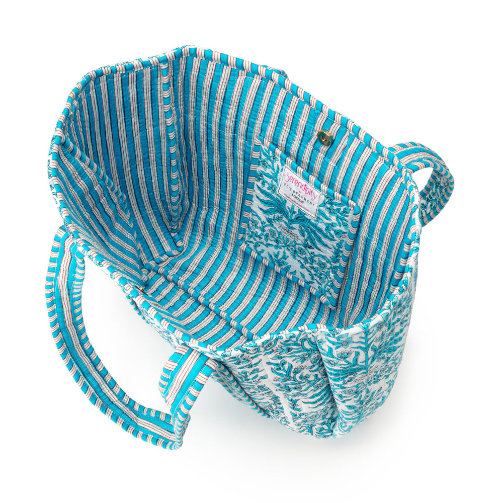 Serendipity Cotton Shoulder Tote - Aqua Baroque