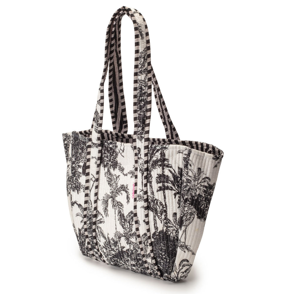 Serendipity Cotton Shoulder Tote - Black & White Crane