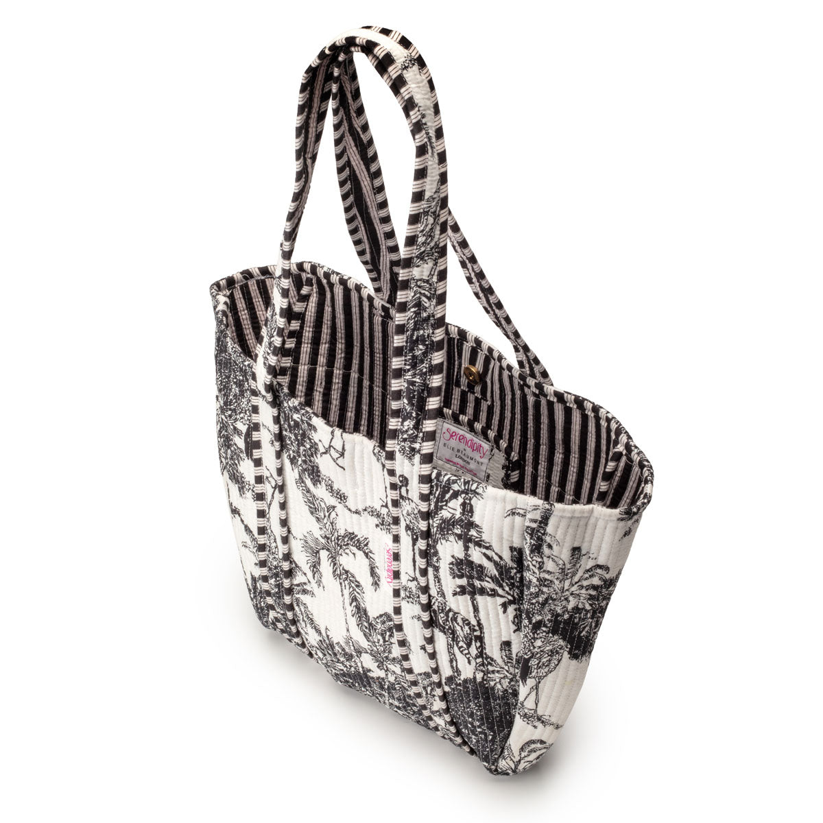 Serendipity Cotton Shoulder Tote - Black & White Crane
