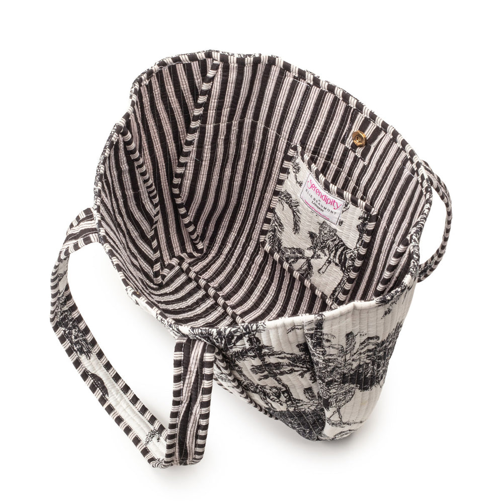 Serendipity Cotton Shoulder Tote - Black & White Crane