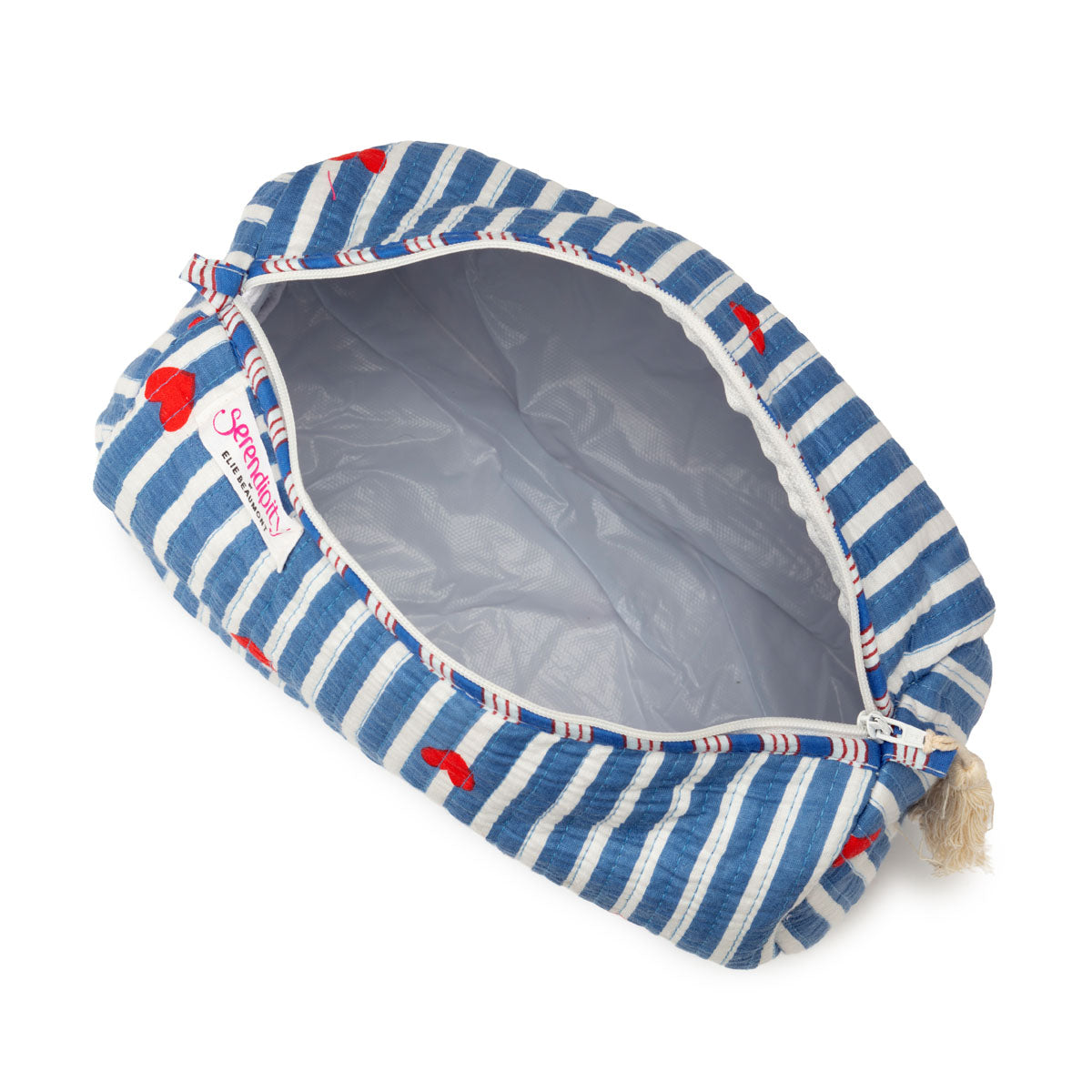 Serendipity Cotton Cosmetic Bag Set - Blue Stripe Red Heart