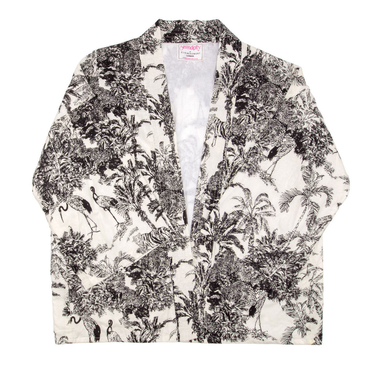 Serendipity Kimono Short - Black / White Crane