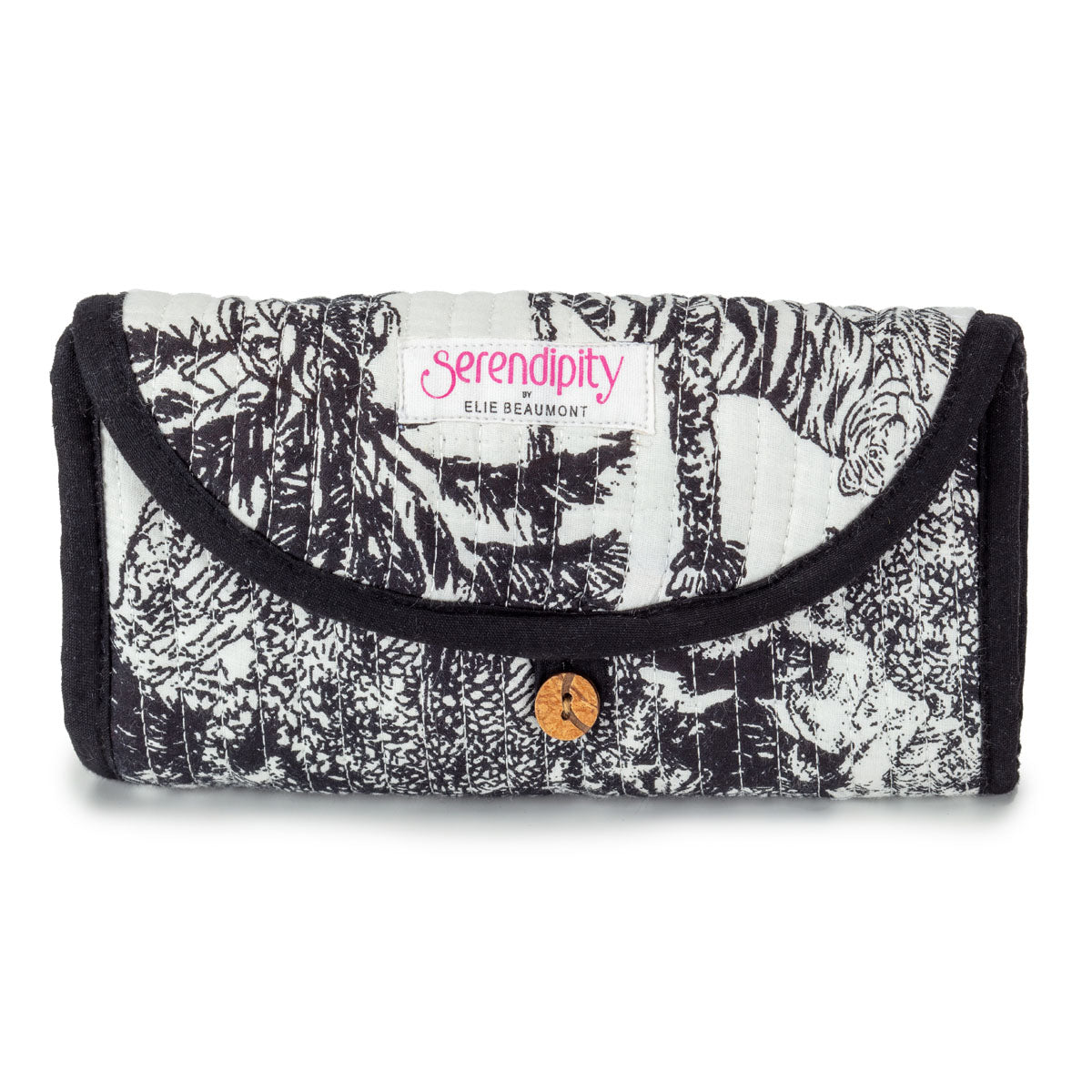 Serendipity Cotton Cosmetic/Jewellery Roll - Black / White Crane