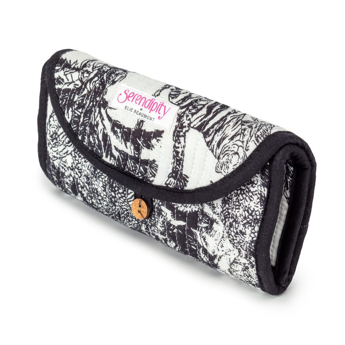 Serendipity Cotton Cosmetic/Jewellery Roll - Black / White Crane
