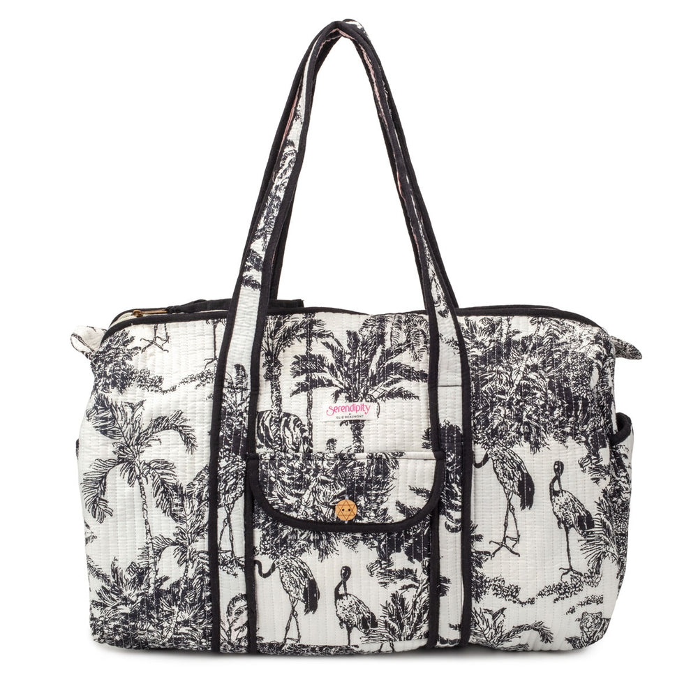 Serendipity Cotton Weekender Duffel Bag - Black / White Crane