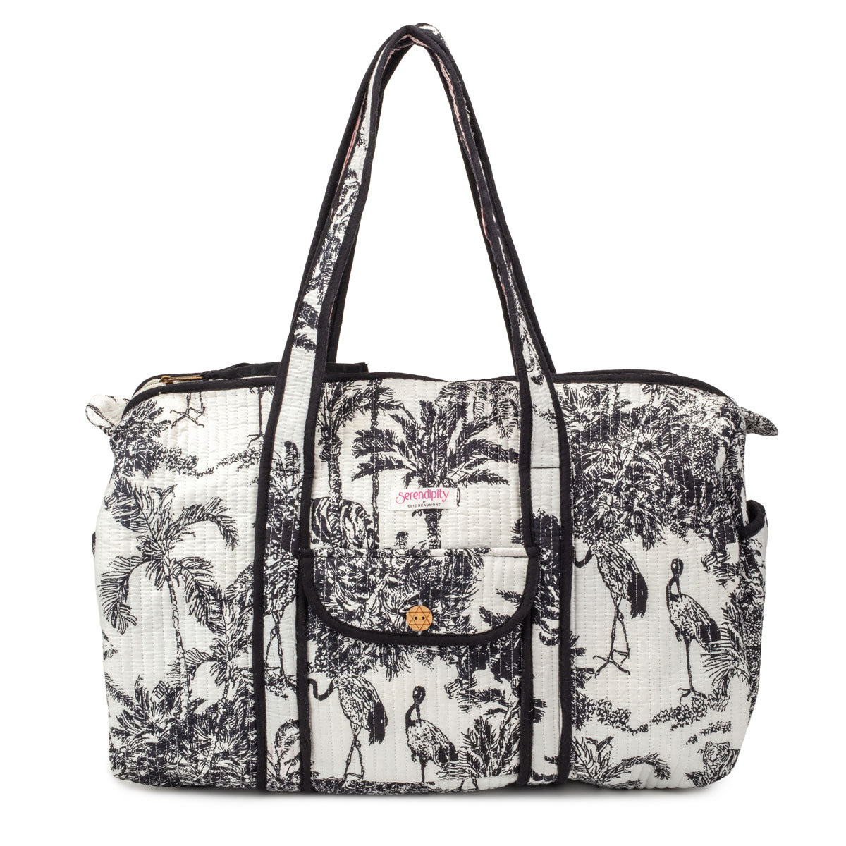 Serendipity Cotton Weekender Duffel Bag - Black / White Crane