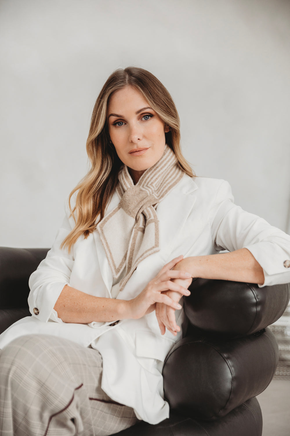 Pull Through Neck Tie scarf - Oat Stripes