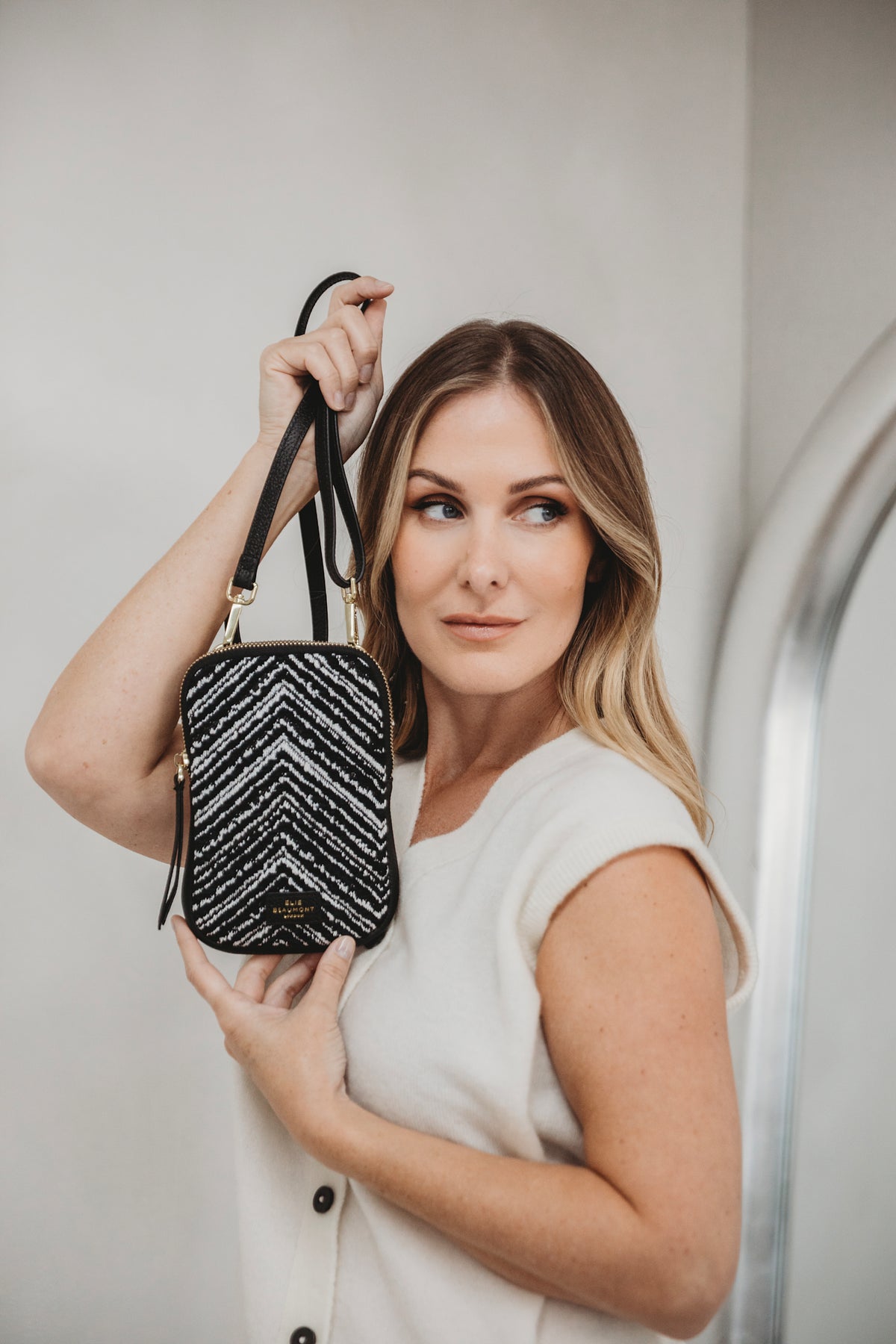 Phone Bag  - Black Chevron Velvet