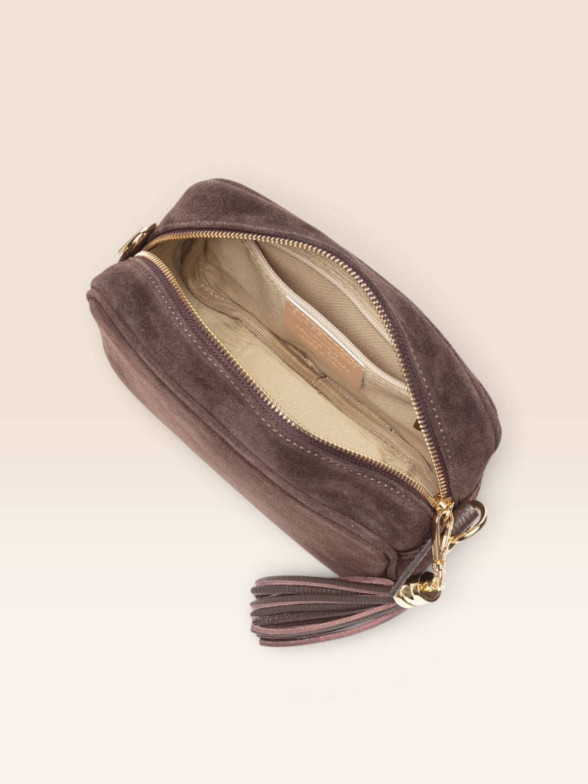 Crossbody Tassel Suede Chocolate Combo-Bag, Gold Card holder & Glasses Case