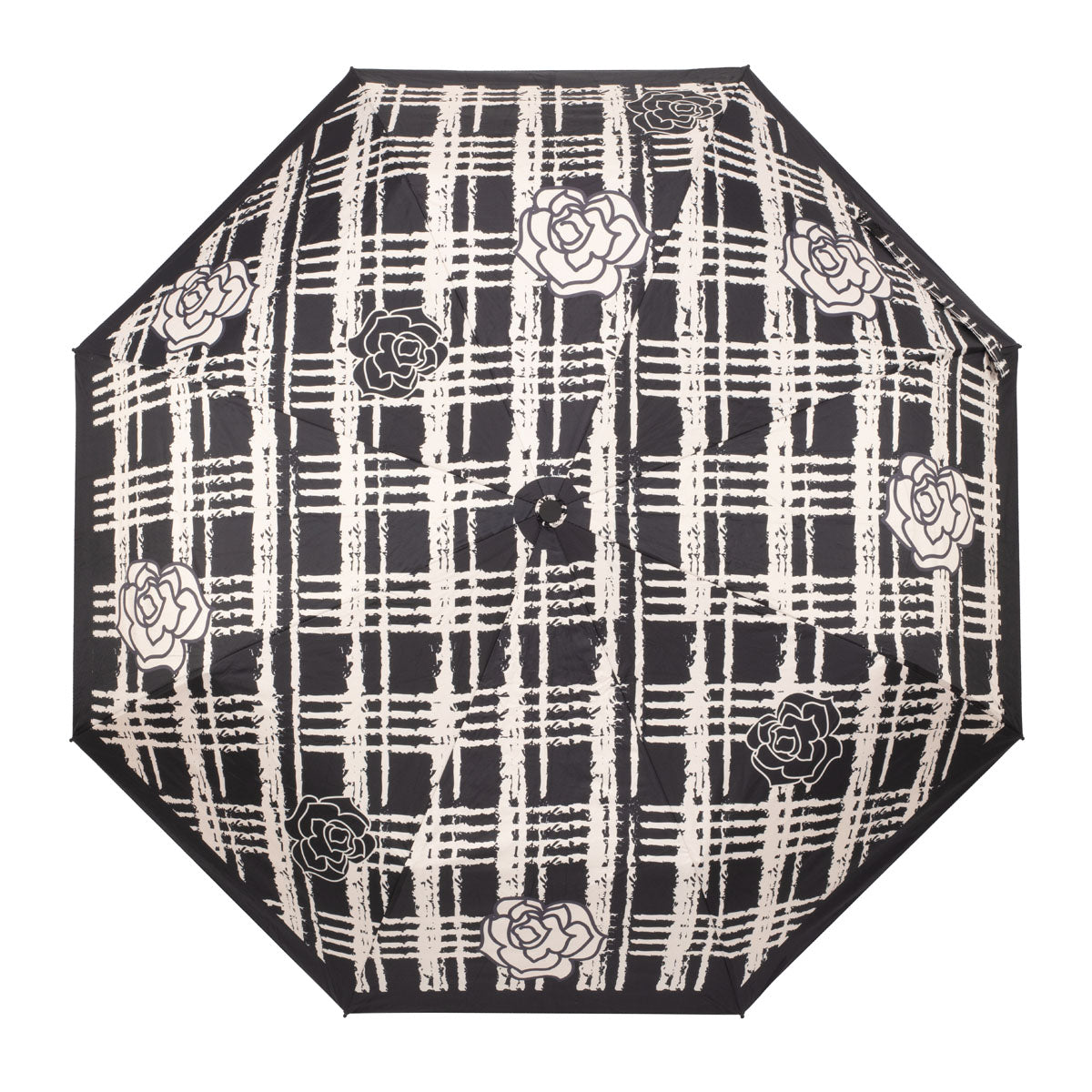 Umbrella - Black & White Roses on Checks