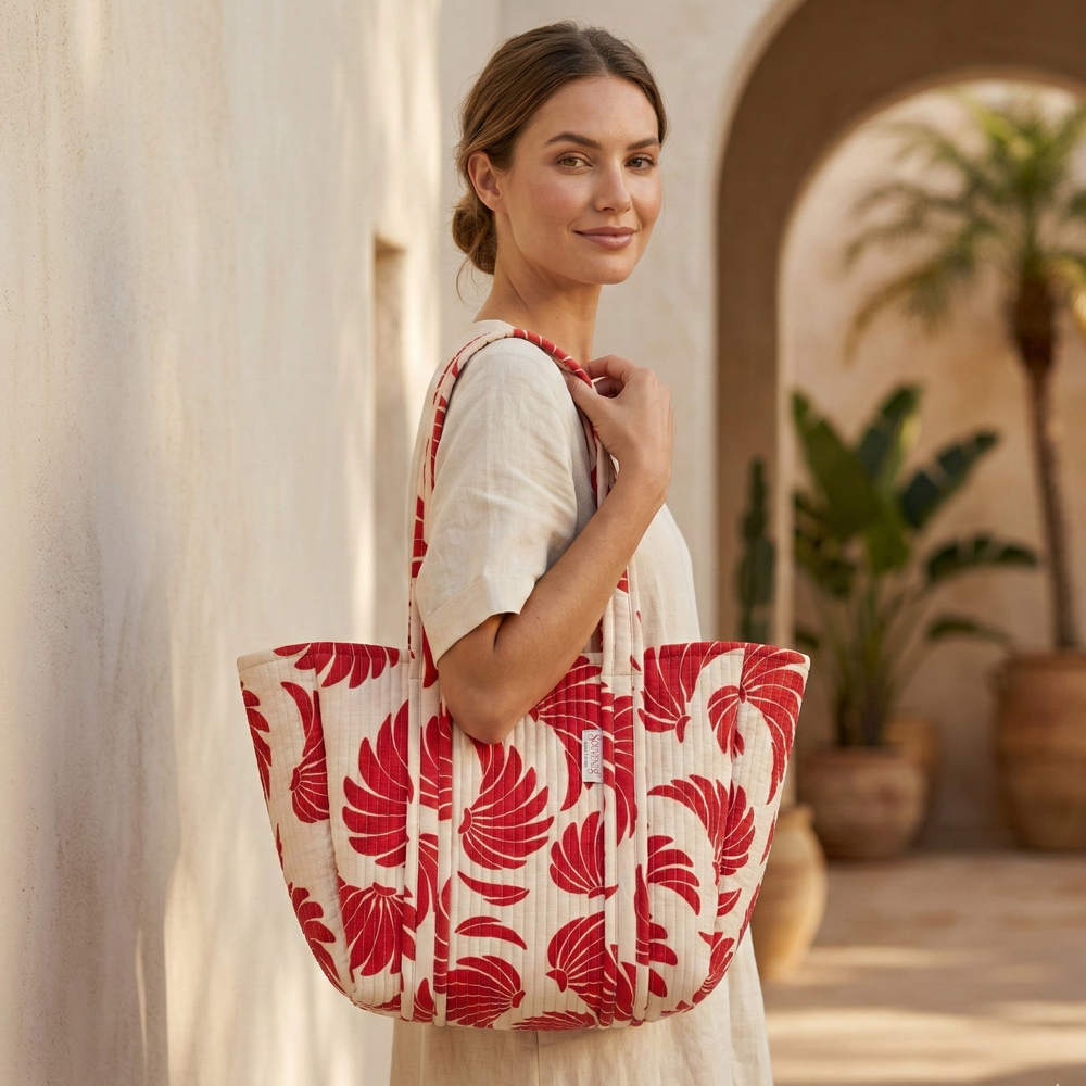 Serendipity Cotton Shoulder Tote - Fuchsia Banana